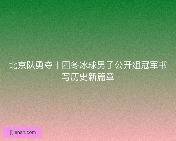 北京队勇夺十四冬冰球男子公开组冠军书写历史新篇章